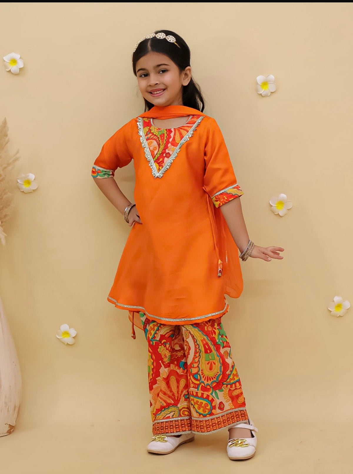 Satin party wear kurta pant set for girls