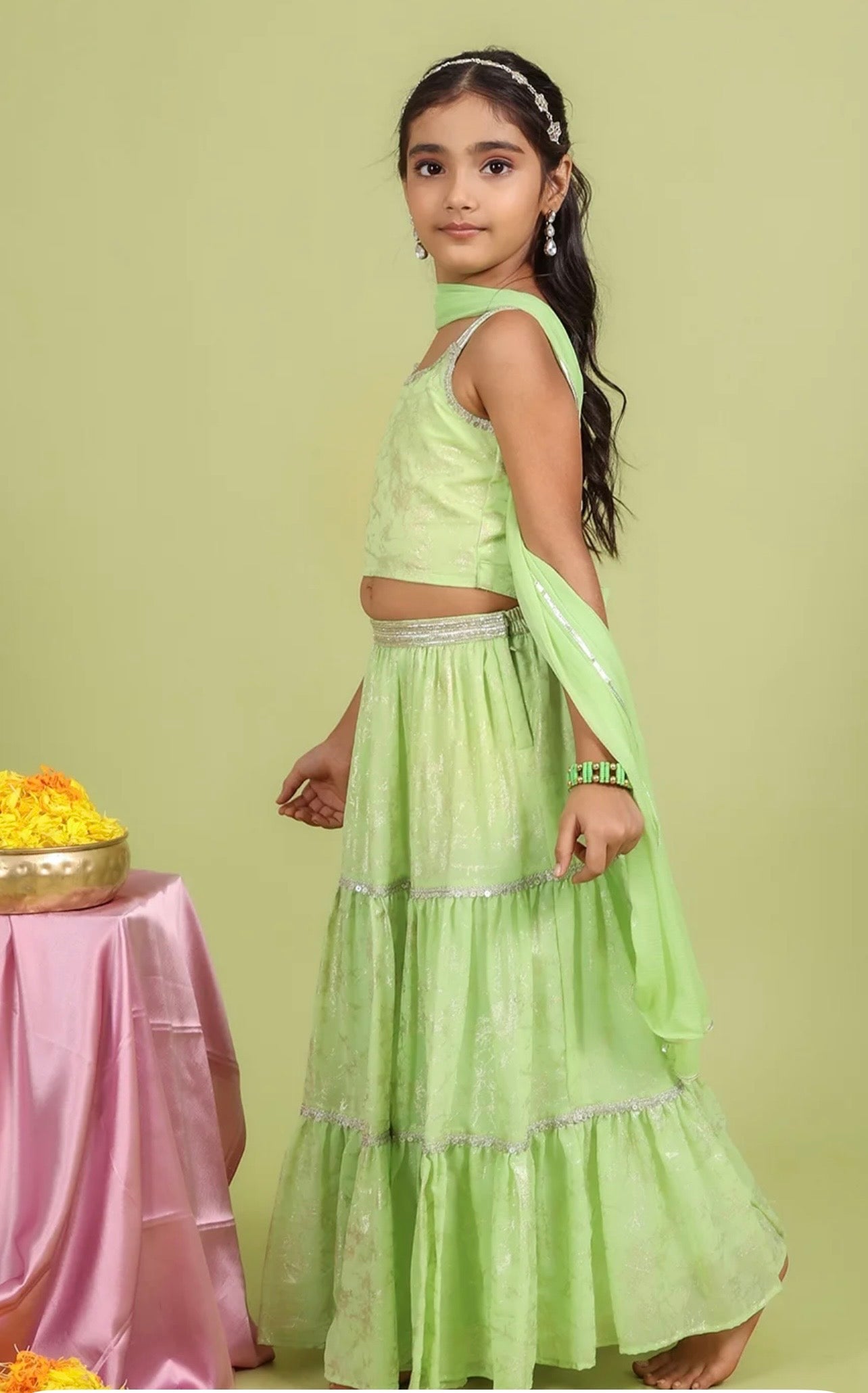 Tyoohar Girls pista green lehenga choli set