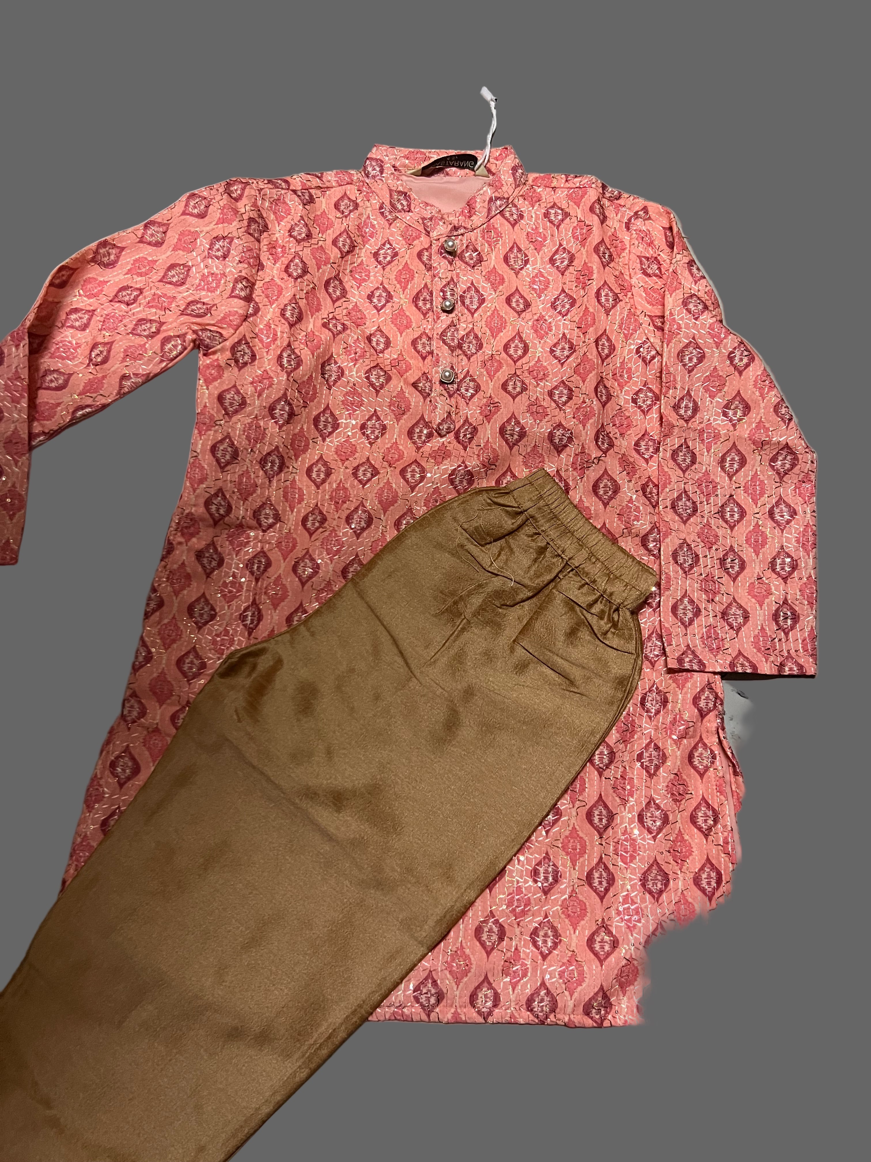 Peach sherwani with zardosi work and gold pajama