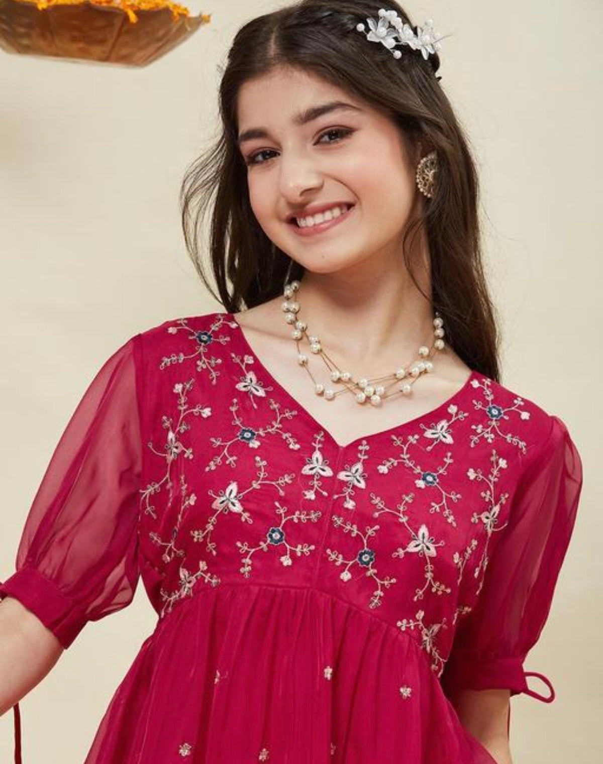 Pink tissue kurti and plazzo set