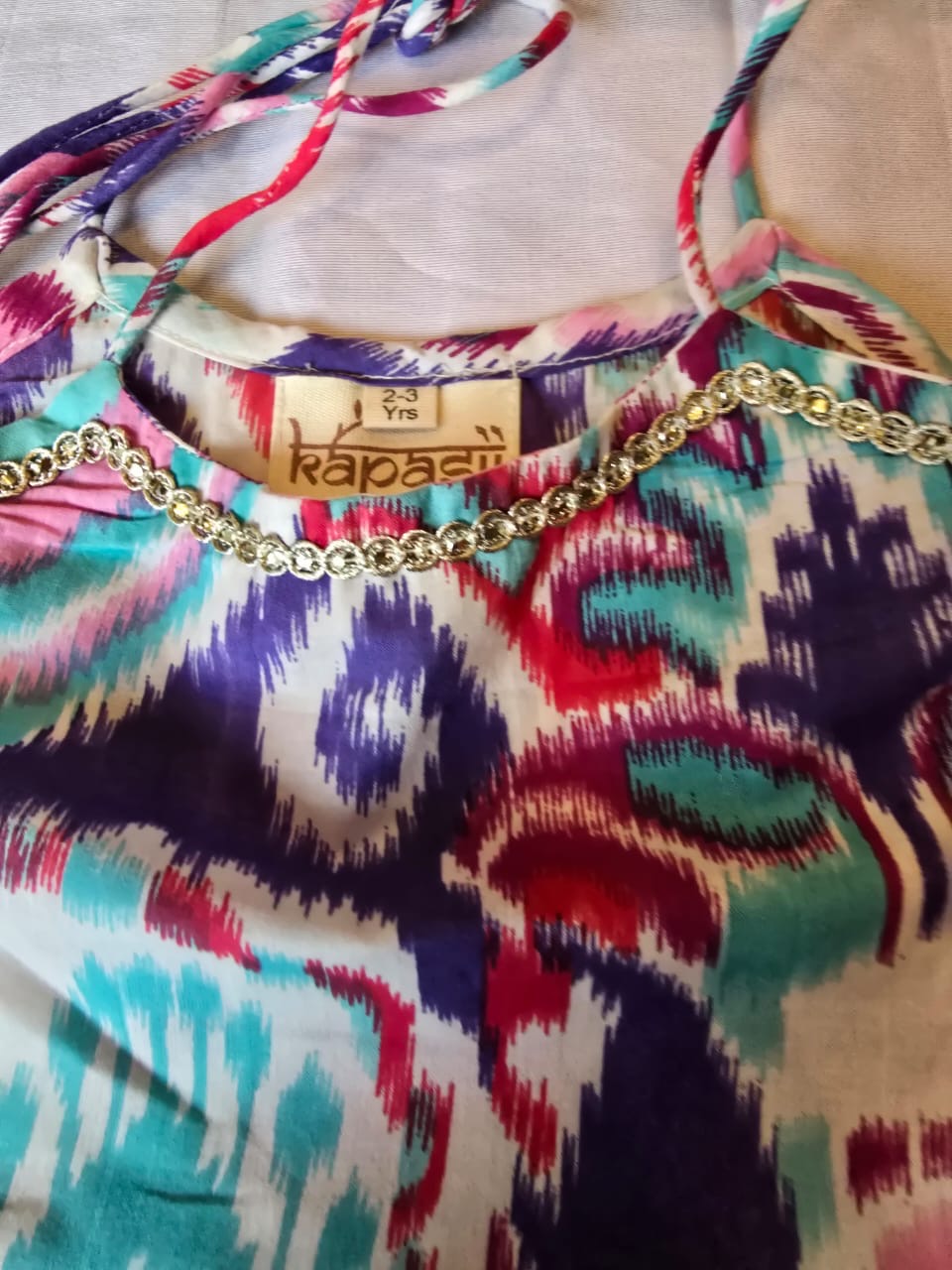Girls cord set Ikkat print blue eyes