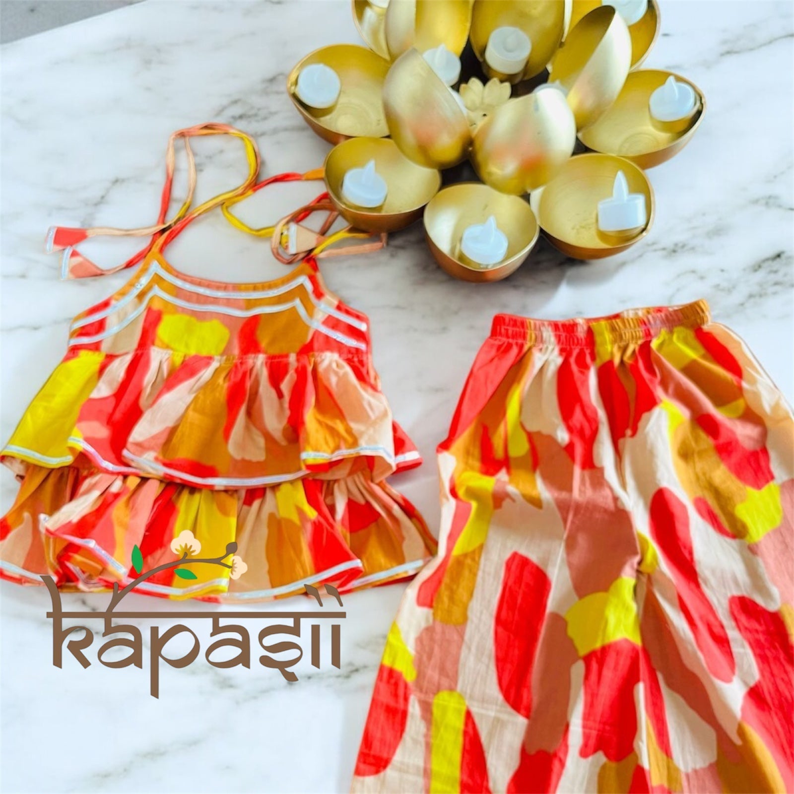 Girls cord set goemetric yellow