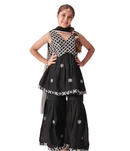 Roshni embroidered sharara kurta set black