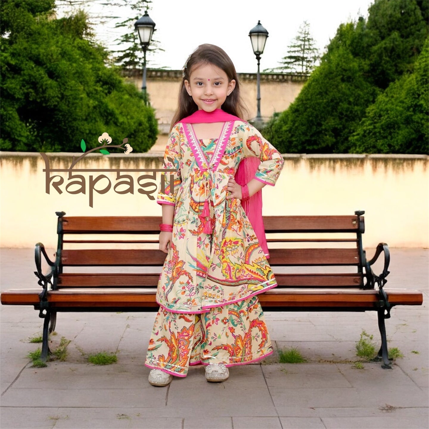 Bahar multi print Sharara set - beige