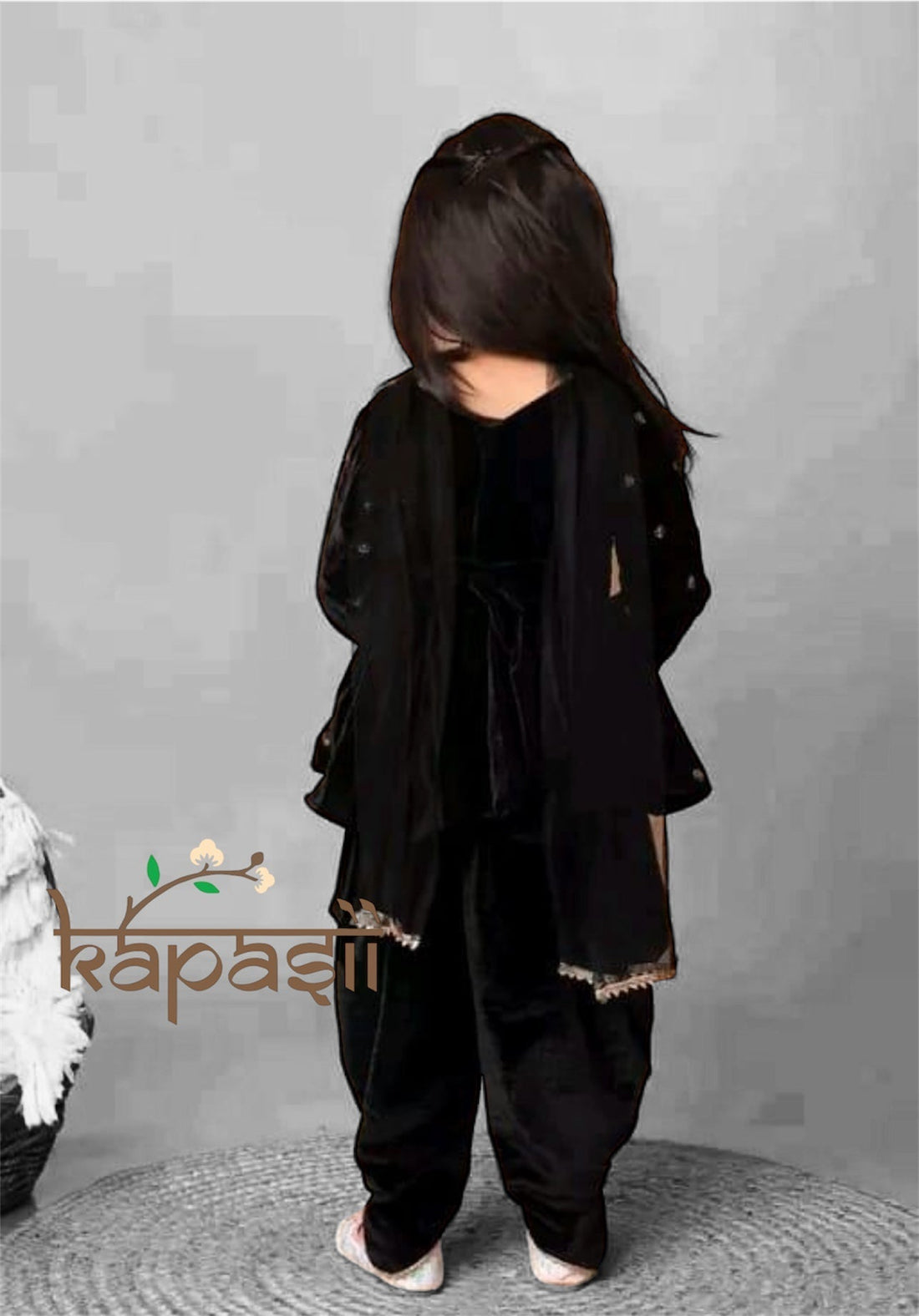 Baby girl sequin dhoti sets black velvet