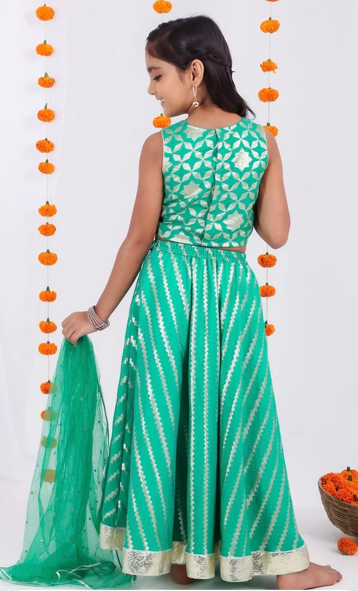 Tyoohar Girls sea green lehenga choli set