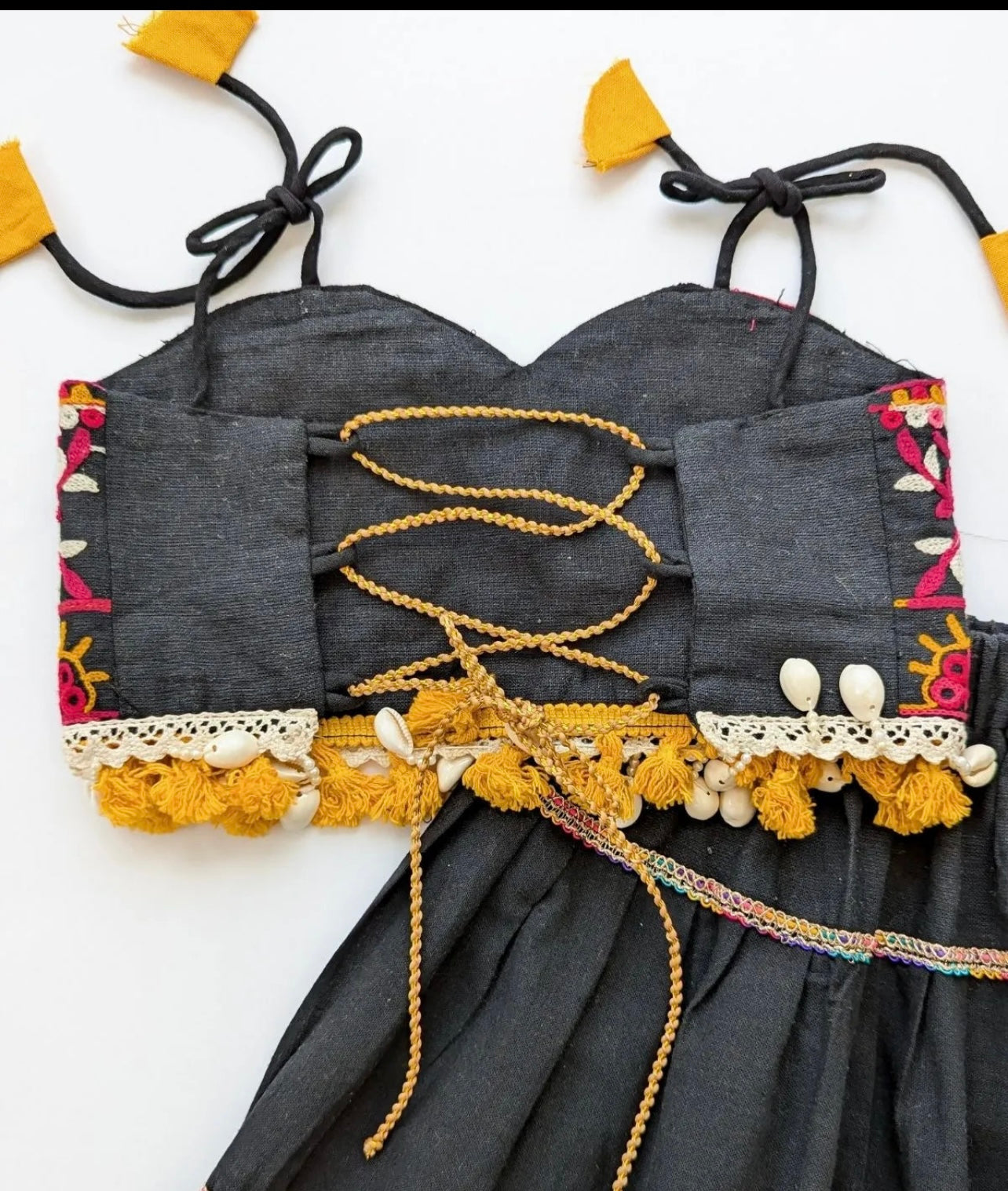 Ghoomar black ghamthi traditional lehenga choli for girls- mustard and black
