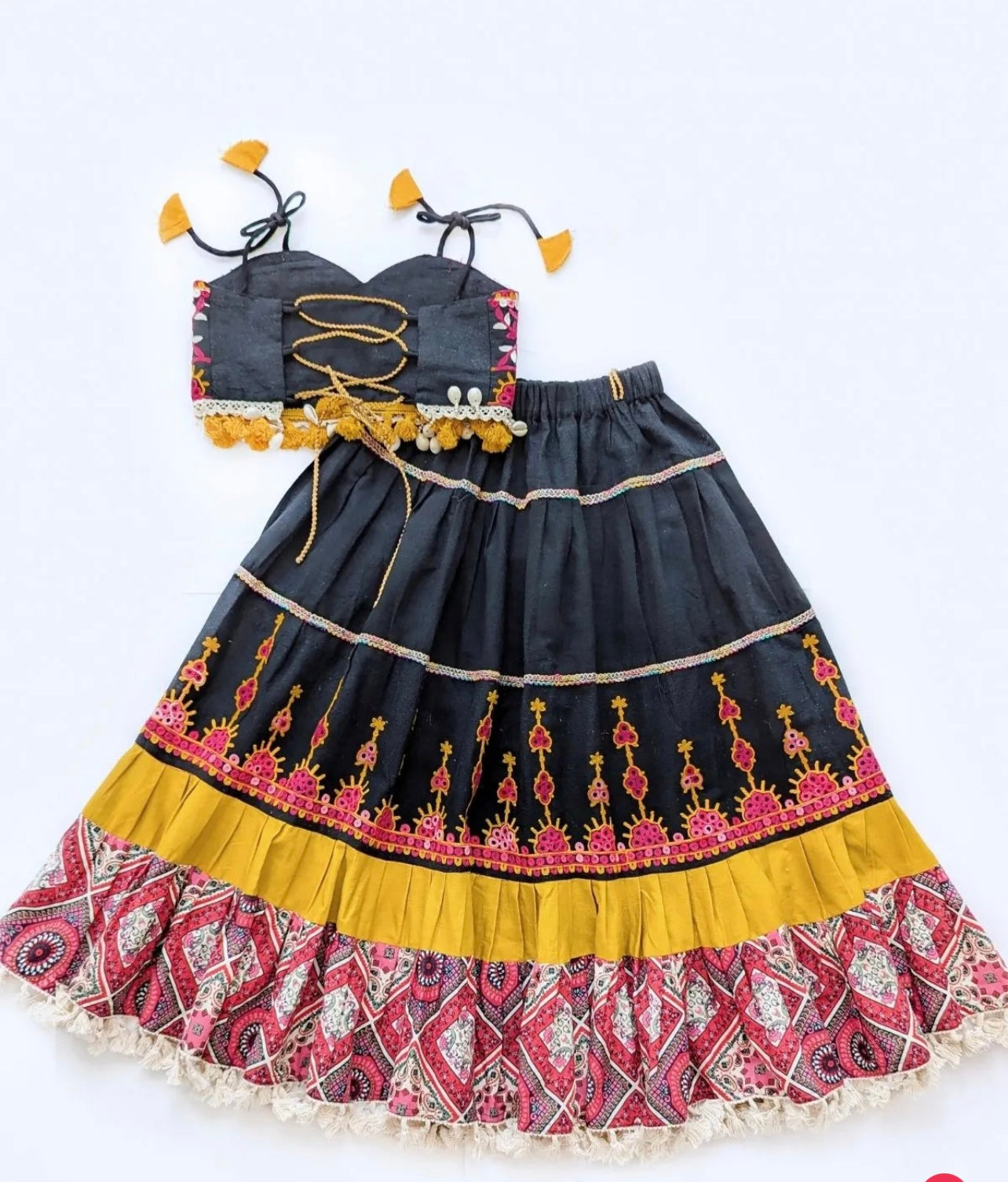Ghoomar black ghamthi traditional lehenga choli for girls- mustard and black