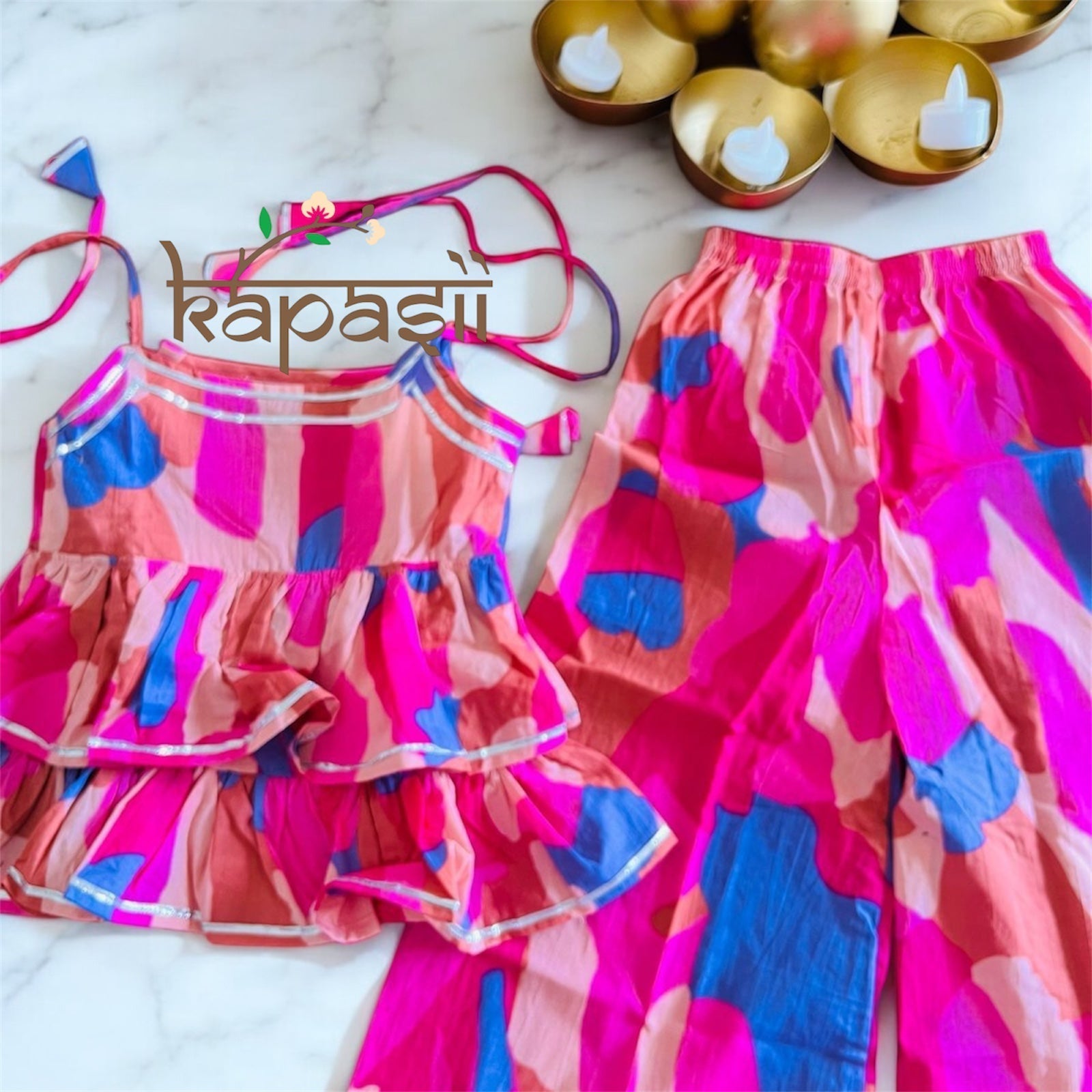 Girls cord set goemetric pink