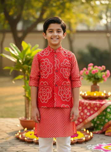 Utsav big boys kurta pajama jacket set- rani pink