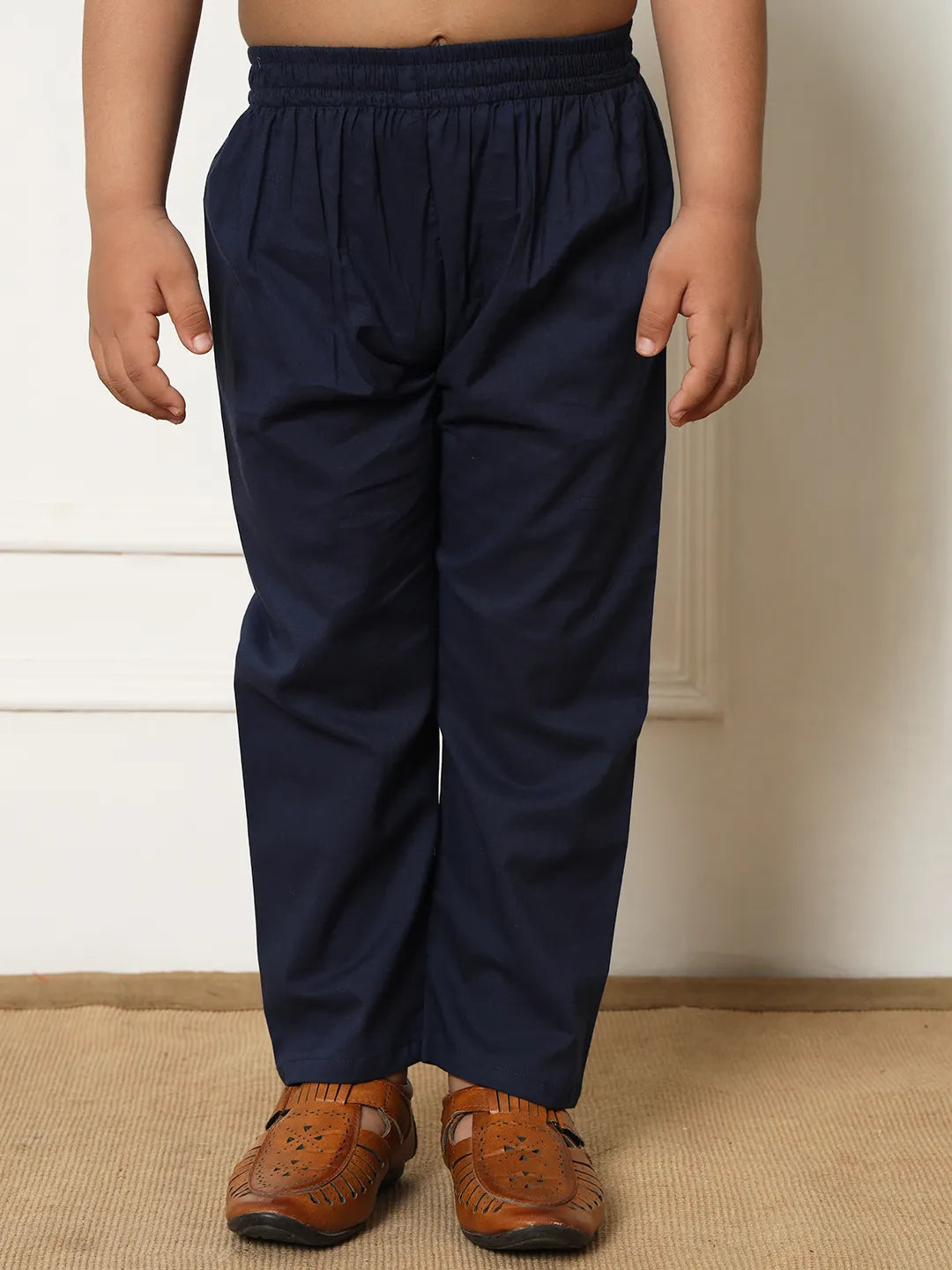Boys straight style kota doria fabric navy blue color kurta and pyjama