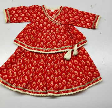 Ladoo red infant anghrakha set girls (twinning set with boy)