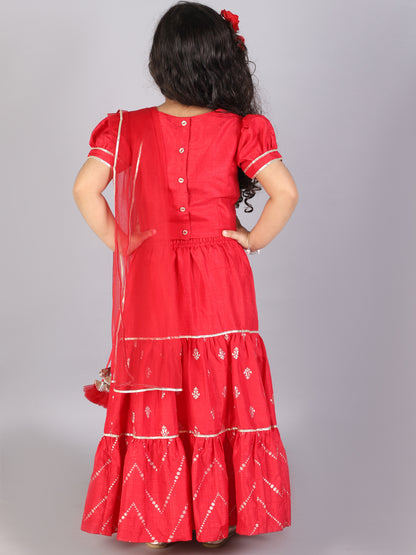 Girls red jamavar choli with ghaghra with dupatta set