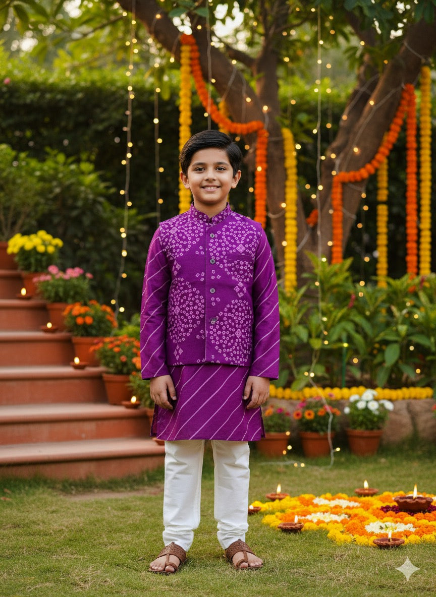 Utsav big boys kurta pajama jacket set - purple