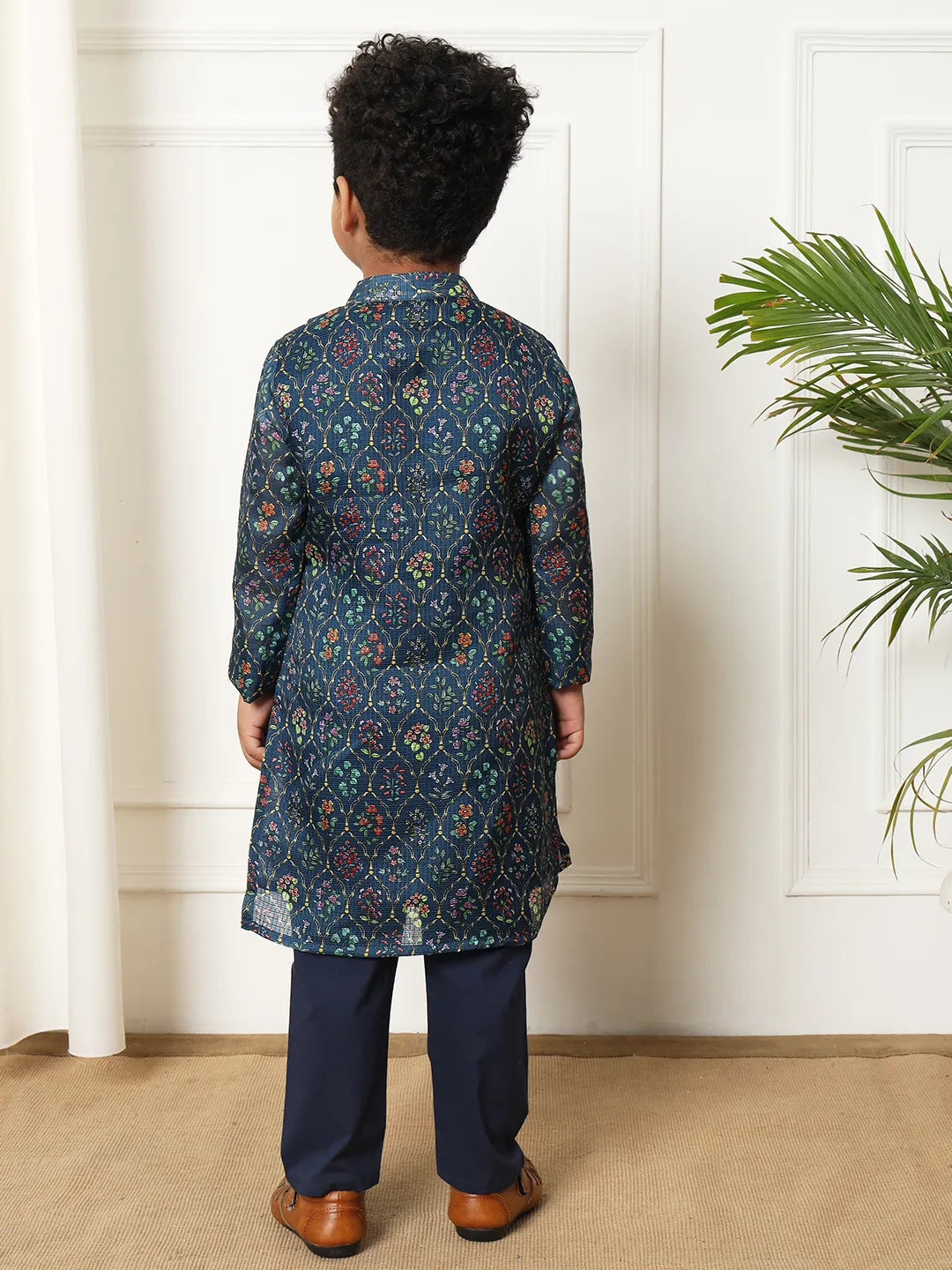 Boys kota doria fabric navy blue color kurta pyjama