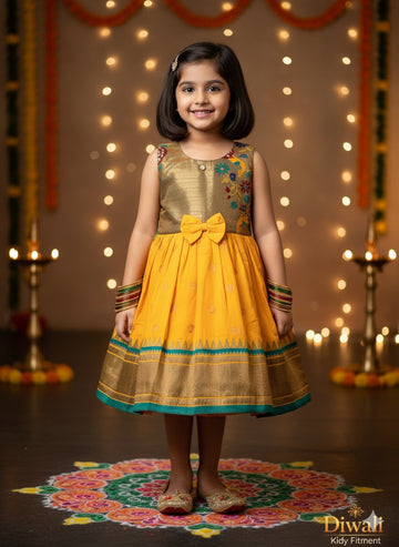 Ahilya paithani yellow frock