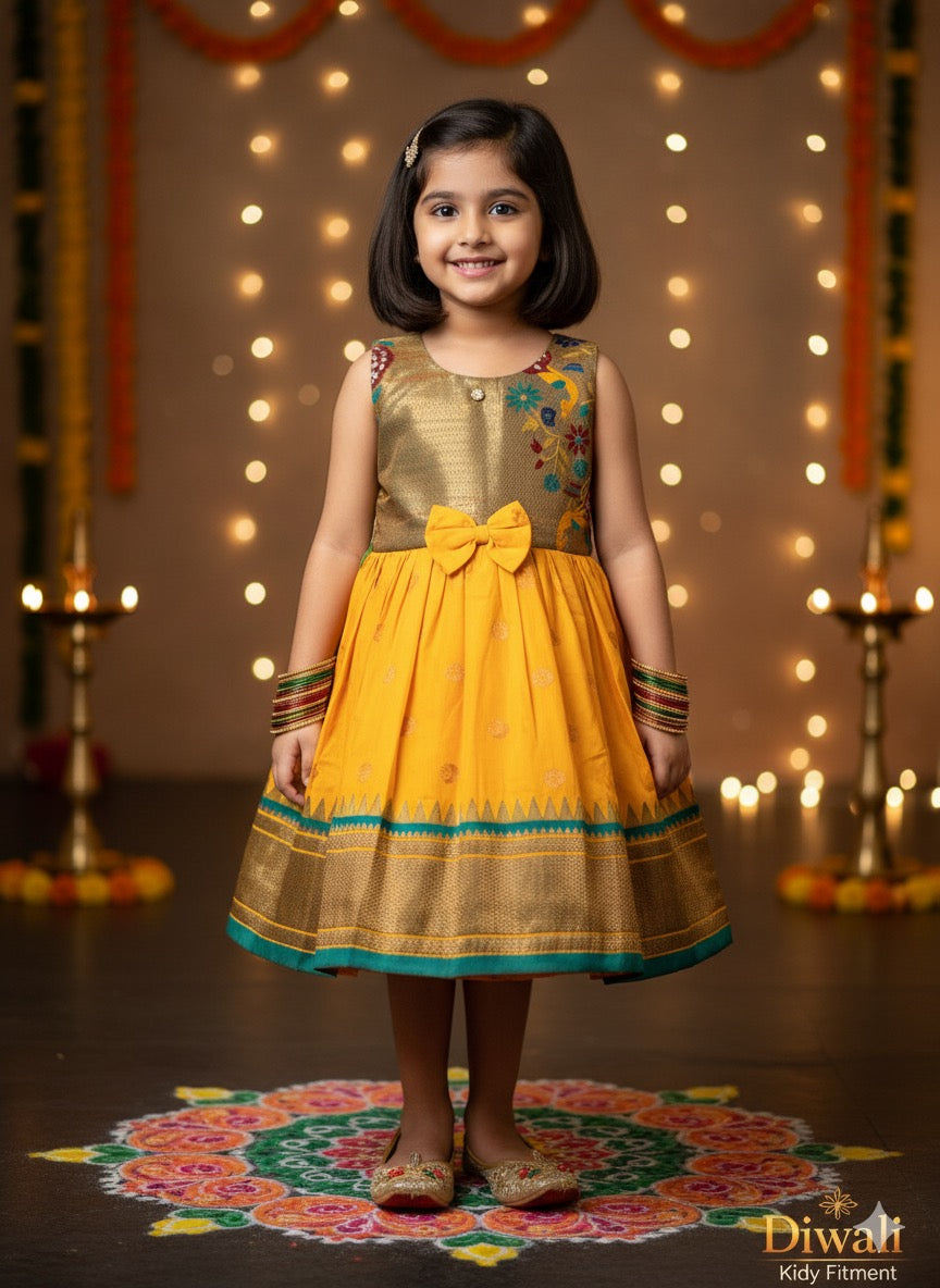 Ahilya paithani yellow frock