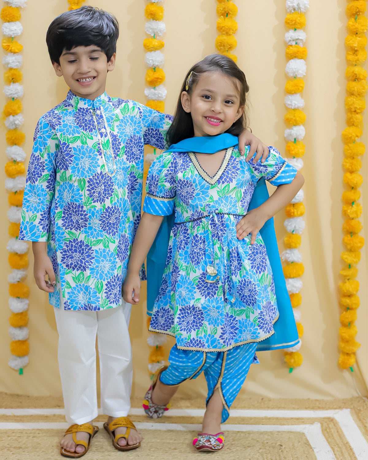 Arjun Boys blue printed kurta pajama set