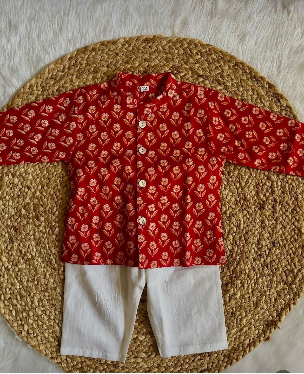Ladoo red infant kurta pajama set - boys