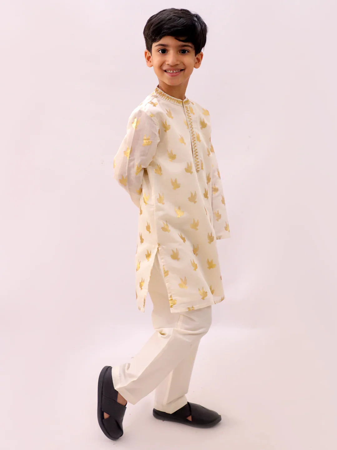 Mehfil off white gold foiled kurta pajama set