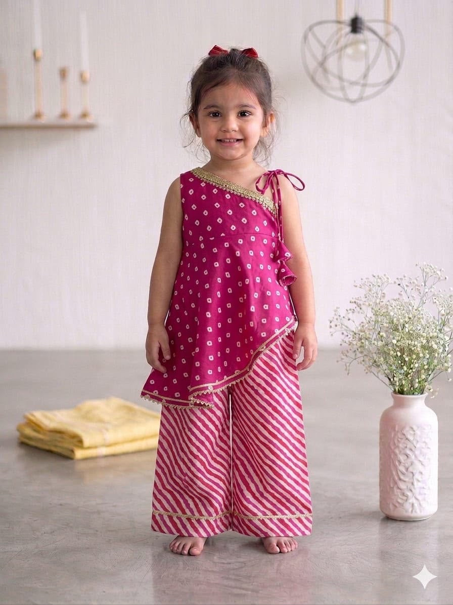 Girls pink off shoulder kurta with bottom party wear