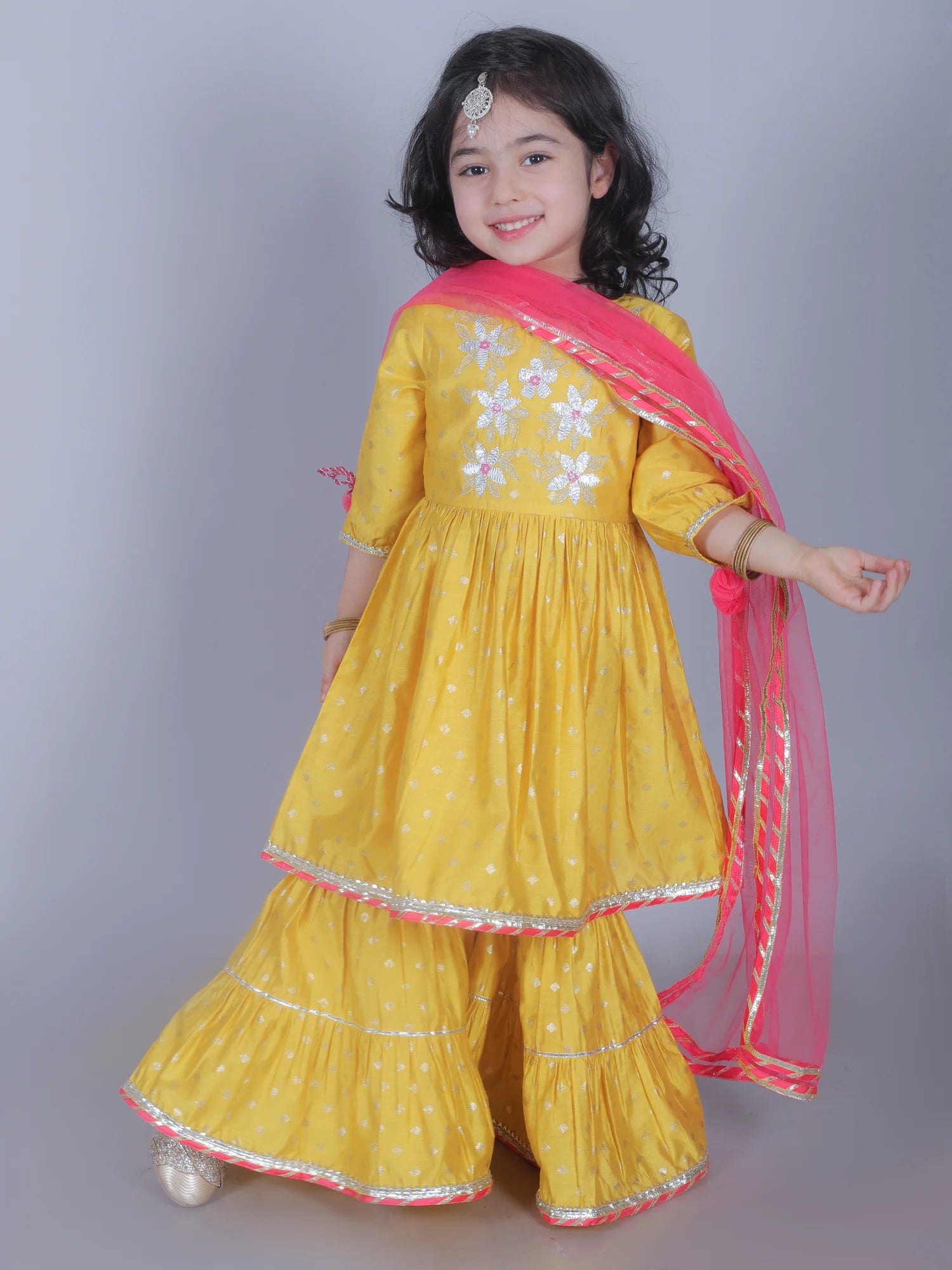 Mehfil girls yellow mustard kurta with Sharara set