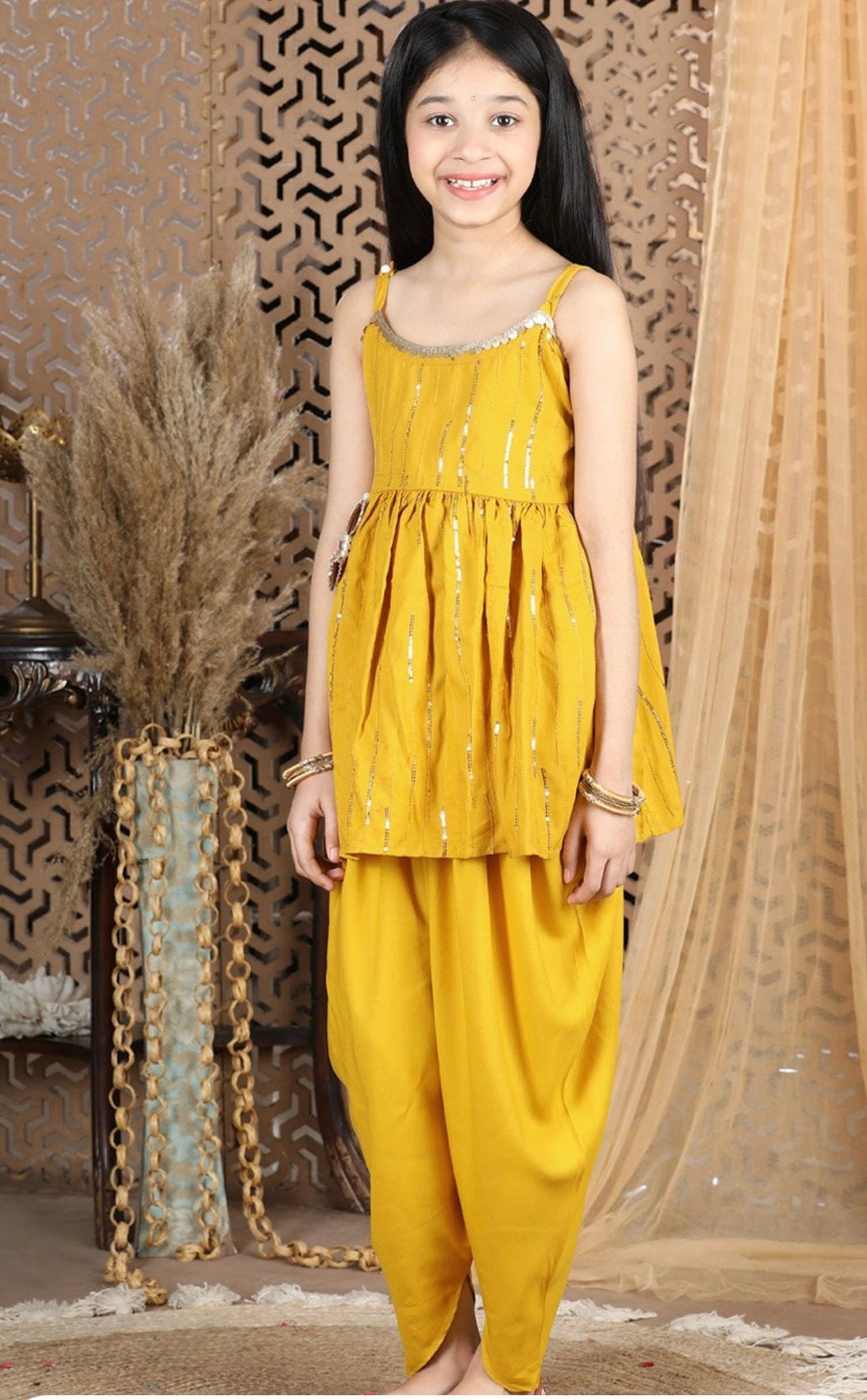 Haldi dhoti and top set with shimmer and shine
