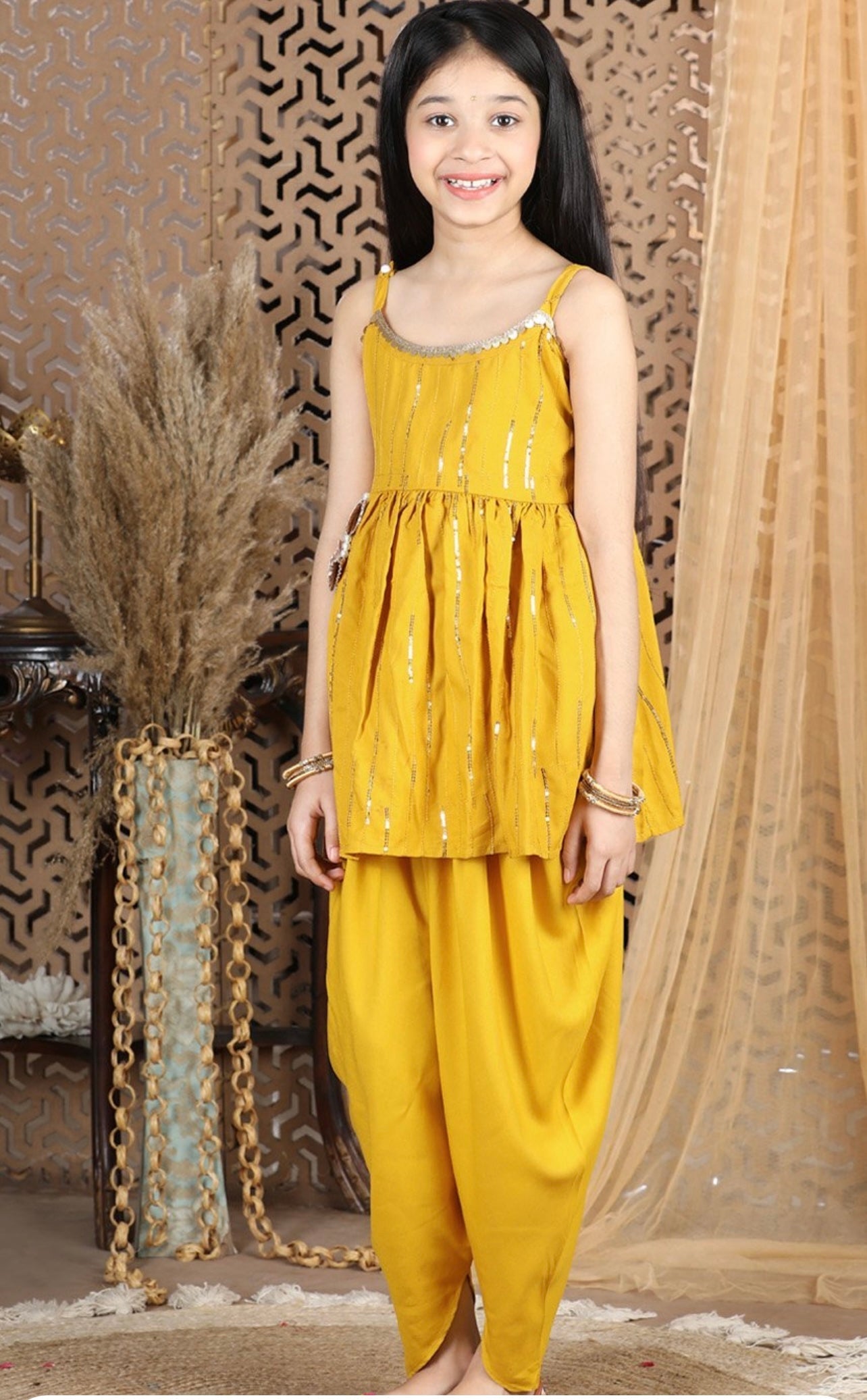 Haldi dhoti and top set with shimmer and shine
