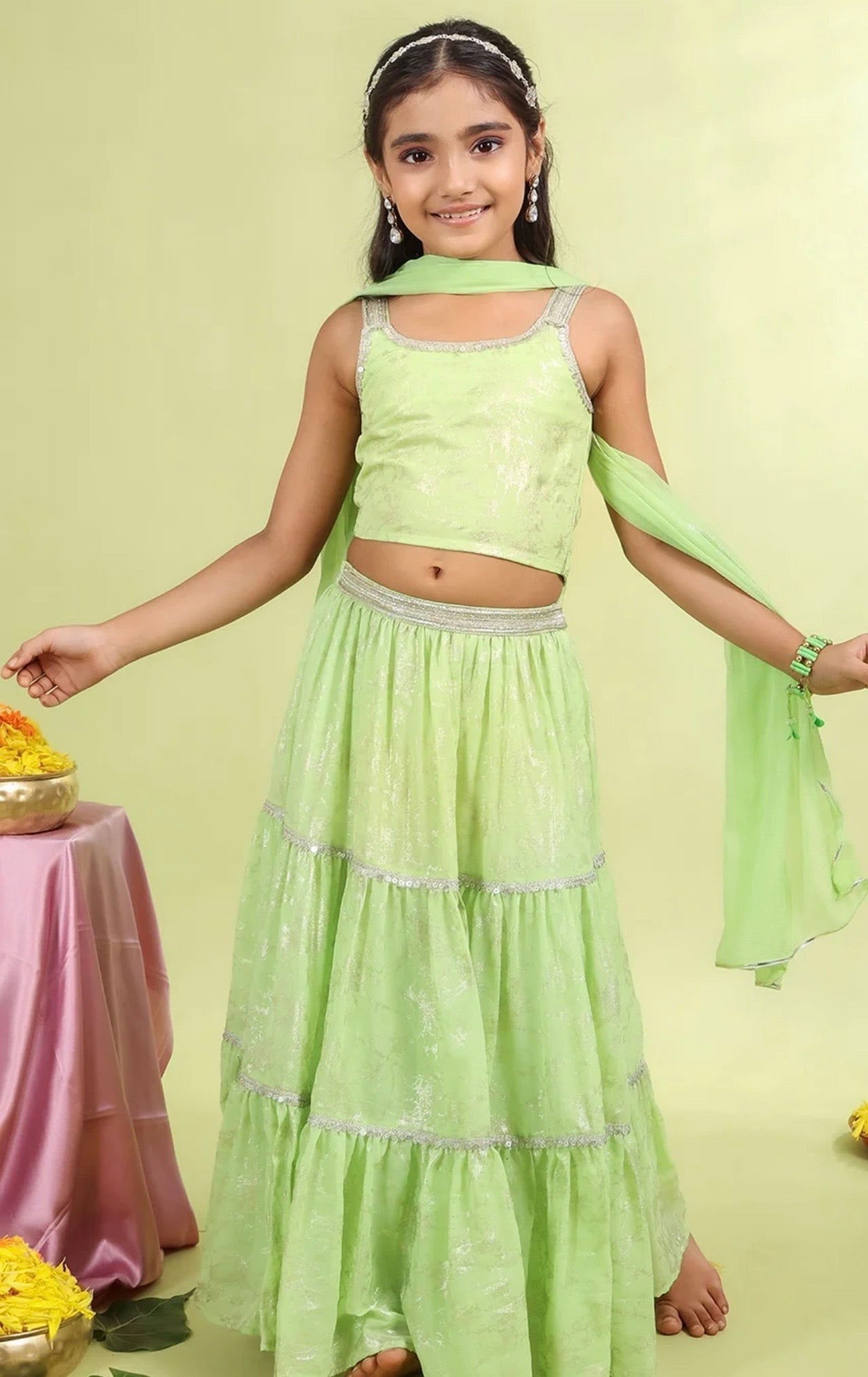 Tyoohar Girls pista green lehenga choli set