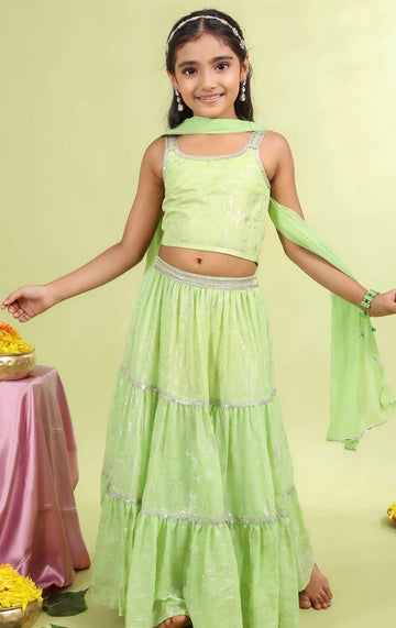 Tyoohar Girls pista green lehenga choli set