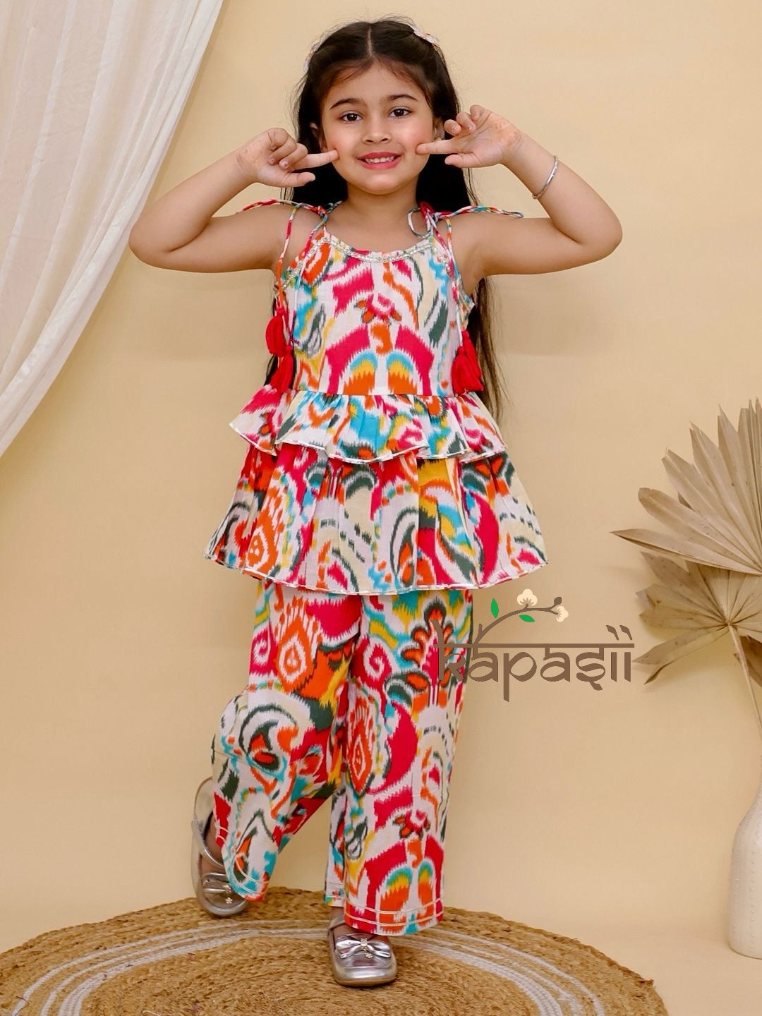 Girls cord set Ikkat print multicoloured