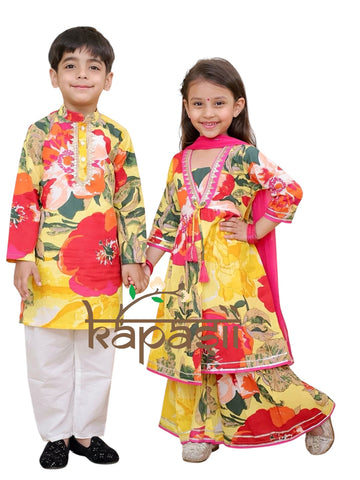 Boys kurta pajama set yellow floral
