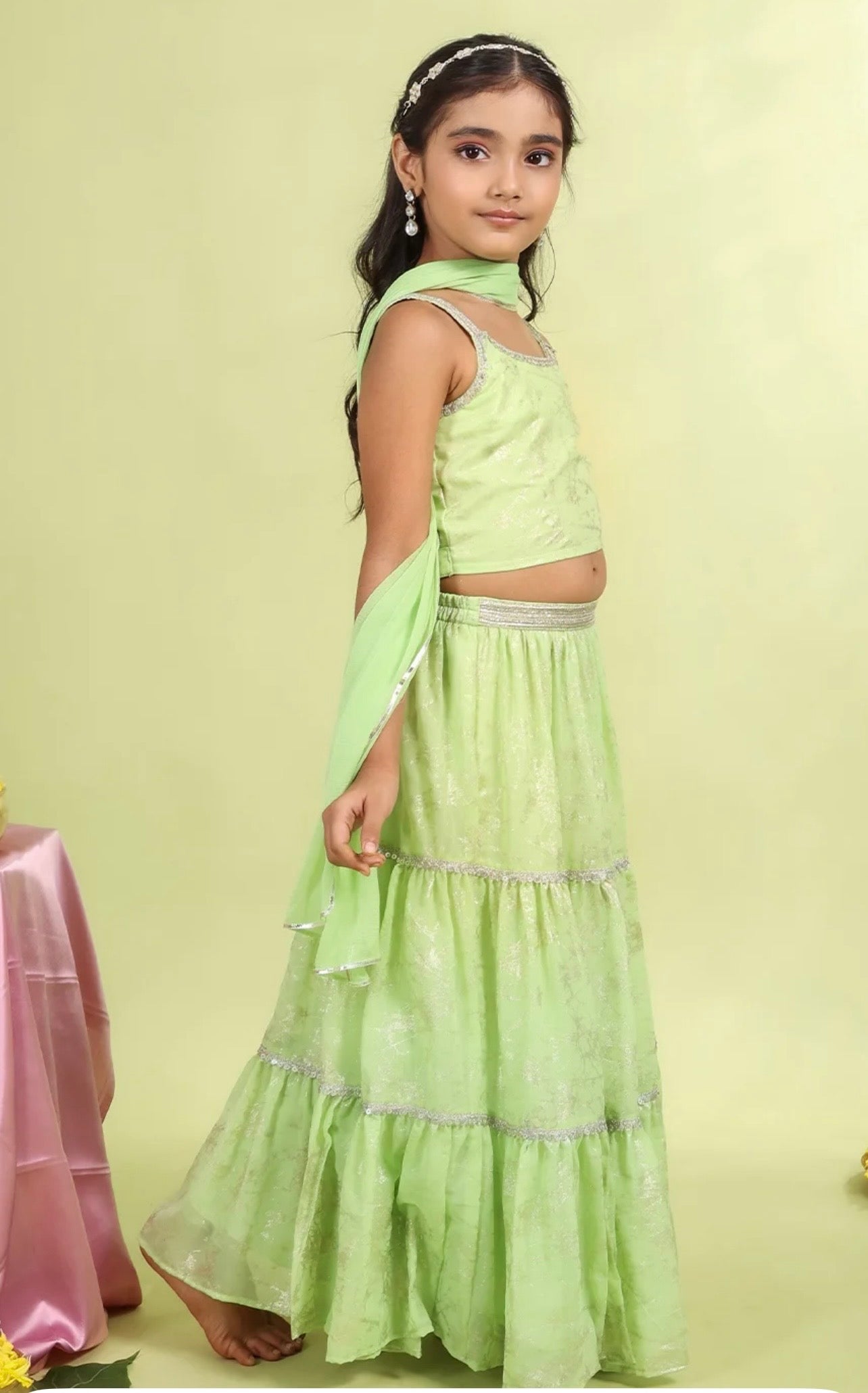 Tyoohar Girls pista green lehenga choli set