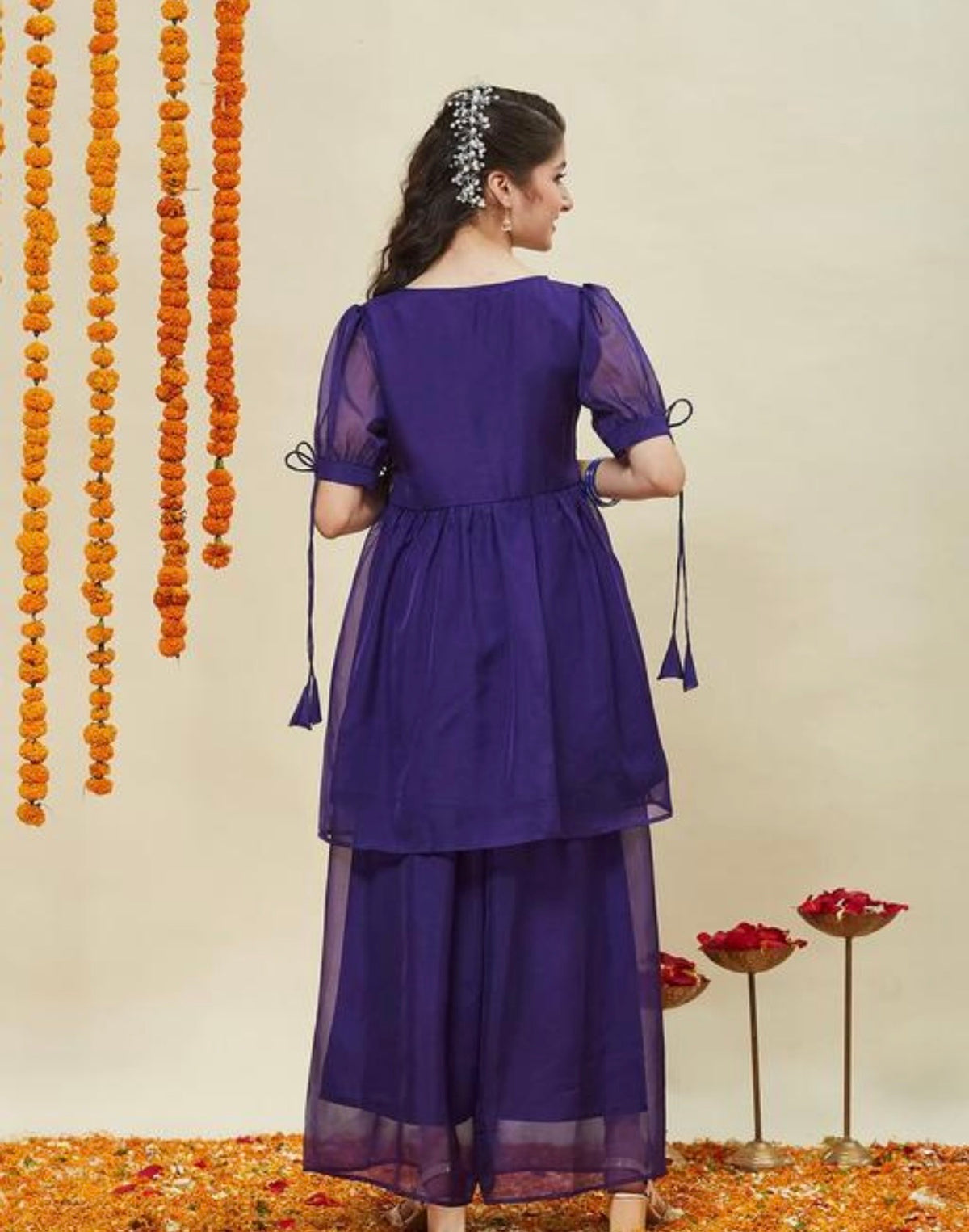 Purple tissue kurti plazzo set