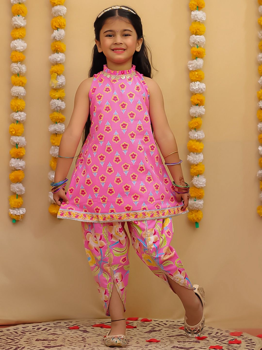 Inayat pink dhoti set girls