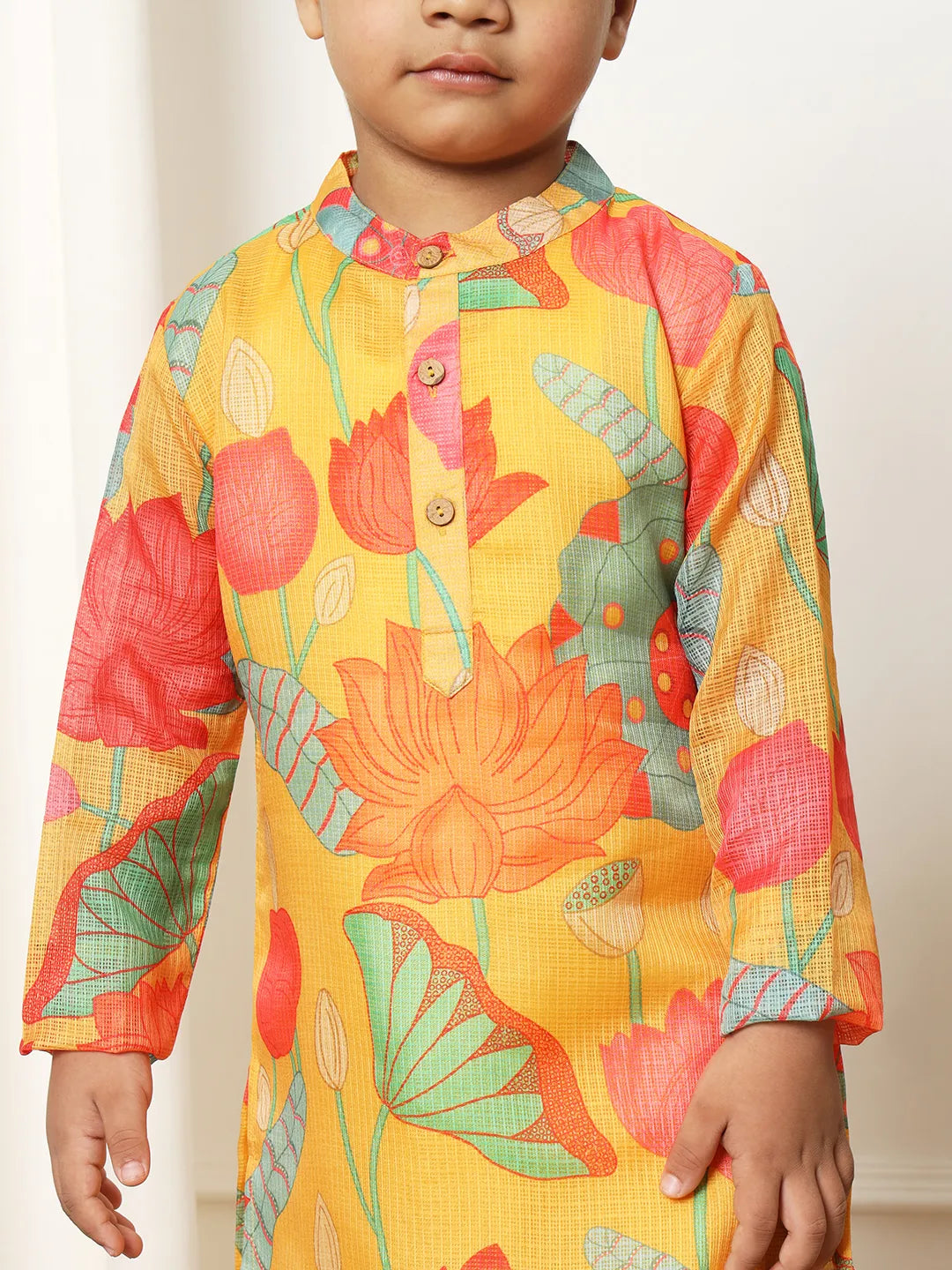 Boys kota doria yellow kurta pajama set