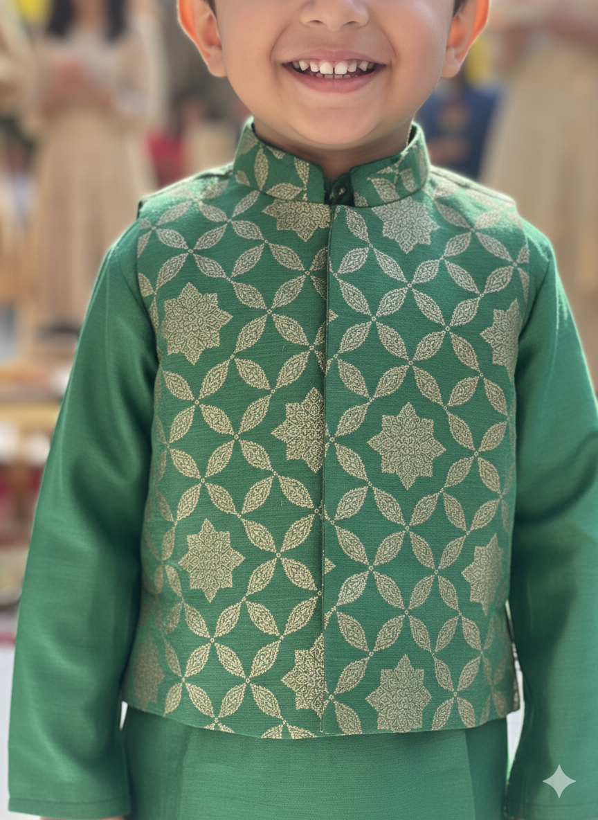 Tyoohar boys green kurta pajama jacket set