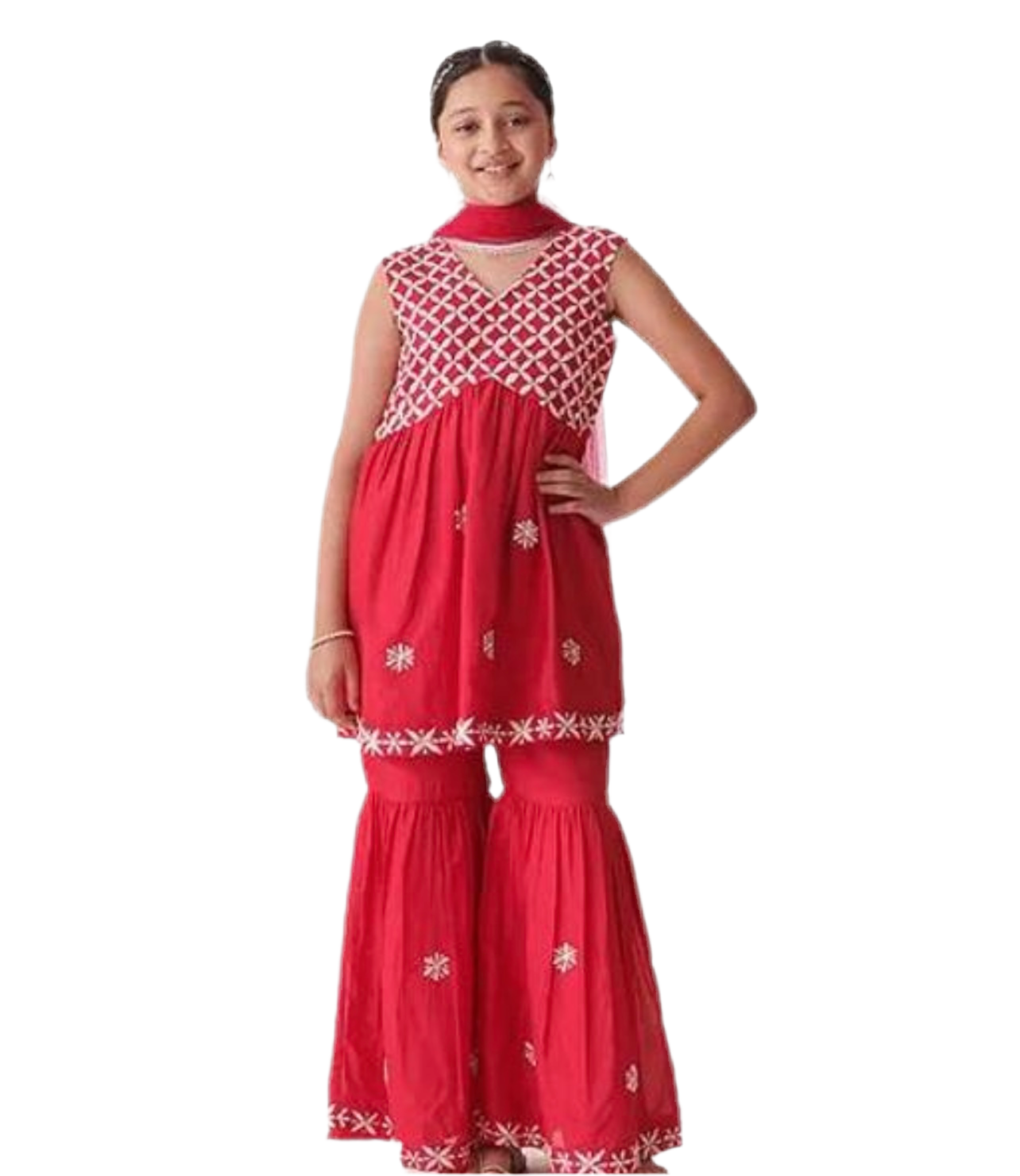 Roshni embroidered sharara kurta set red