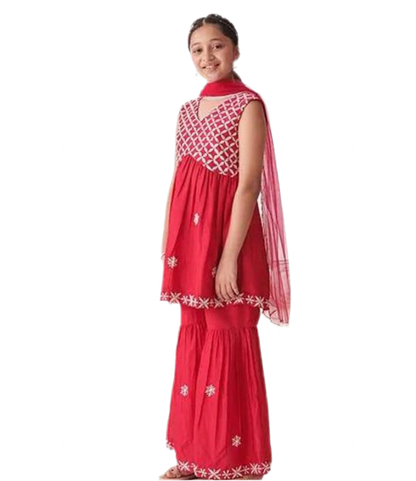 Roshni embroidered sharara kurta set red