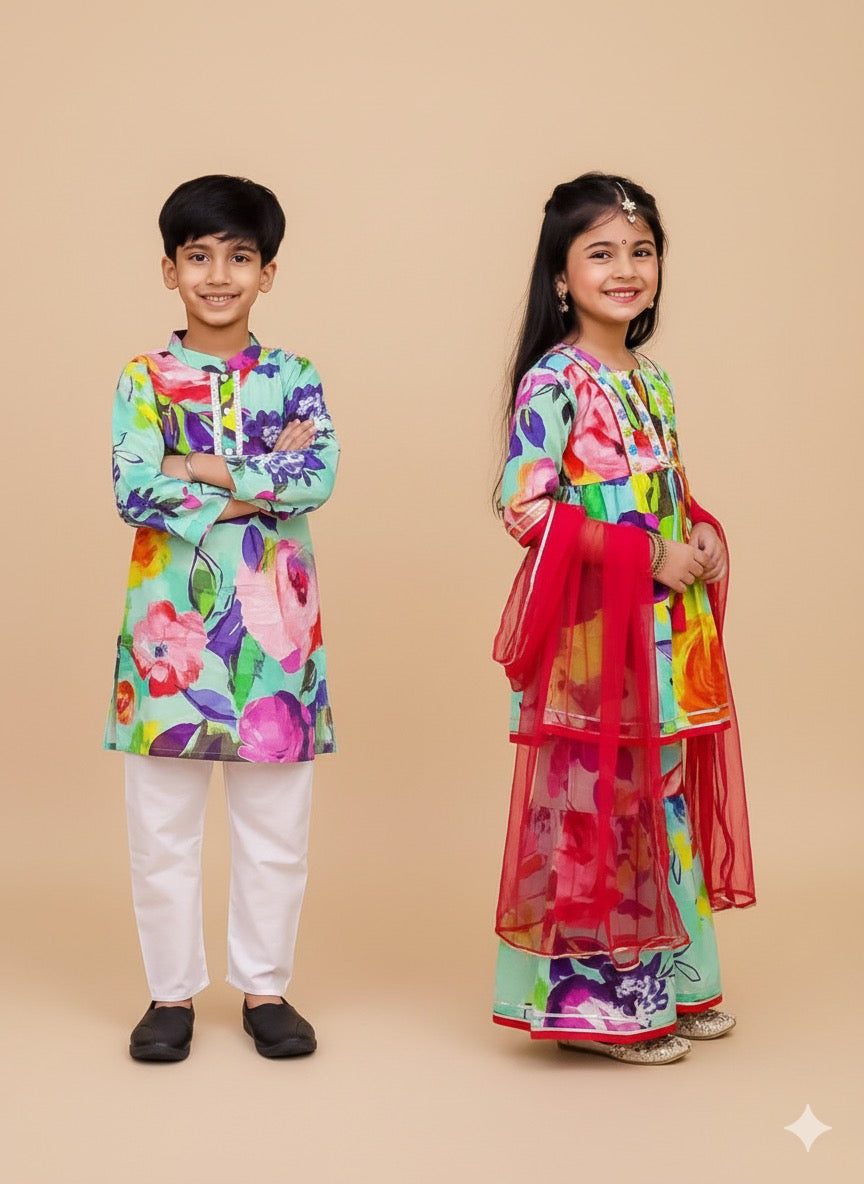 Boys multicolour digital print kurta pajama set