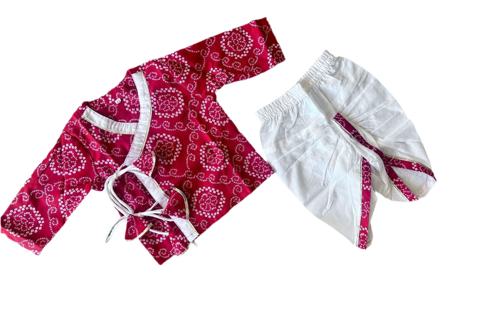 Ladoo infant anghrakha baby set- red bandhani