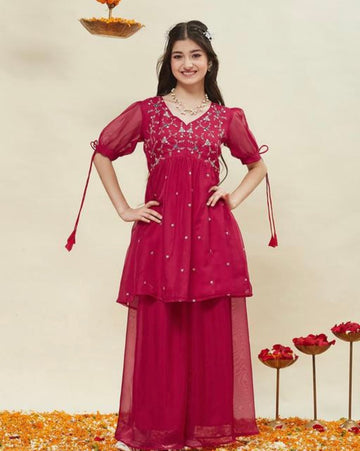 Pink tissue kurti and plazzo set