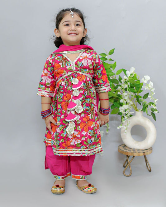 Bodhi Pink Alia cut flower printed top with afgani pants set