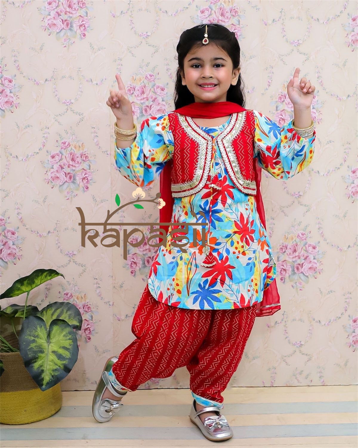 Bahar patiyala jacket kurti blue/red