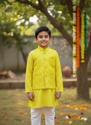 Utsav big boys kurta pajama jacket set- flourescent green