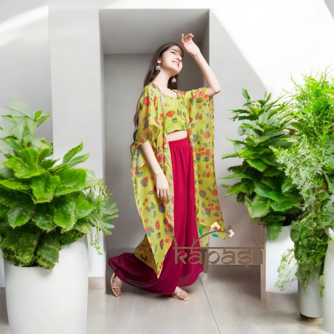 Girls floral printed top palazzo with shrug set