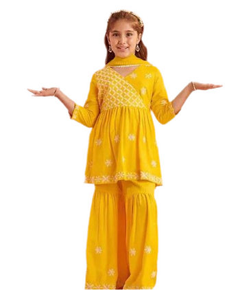 Roshni embroidered sharara kurta set yellow
