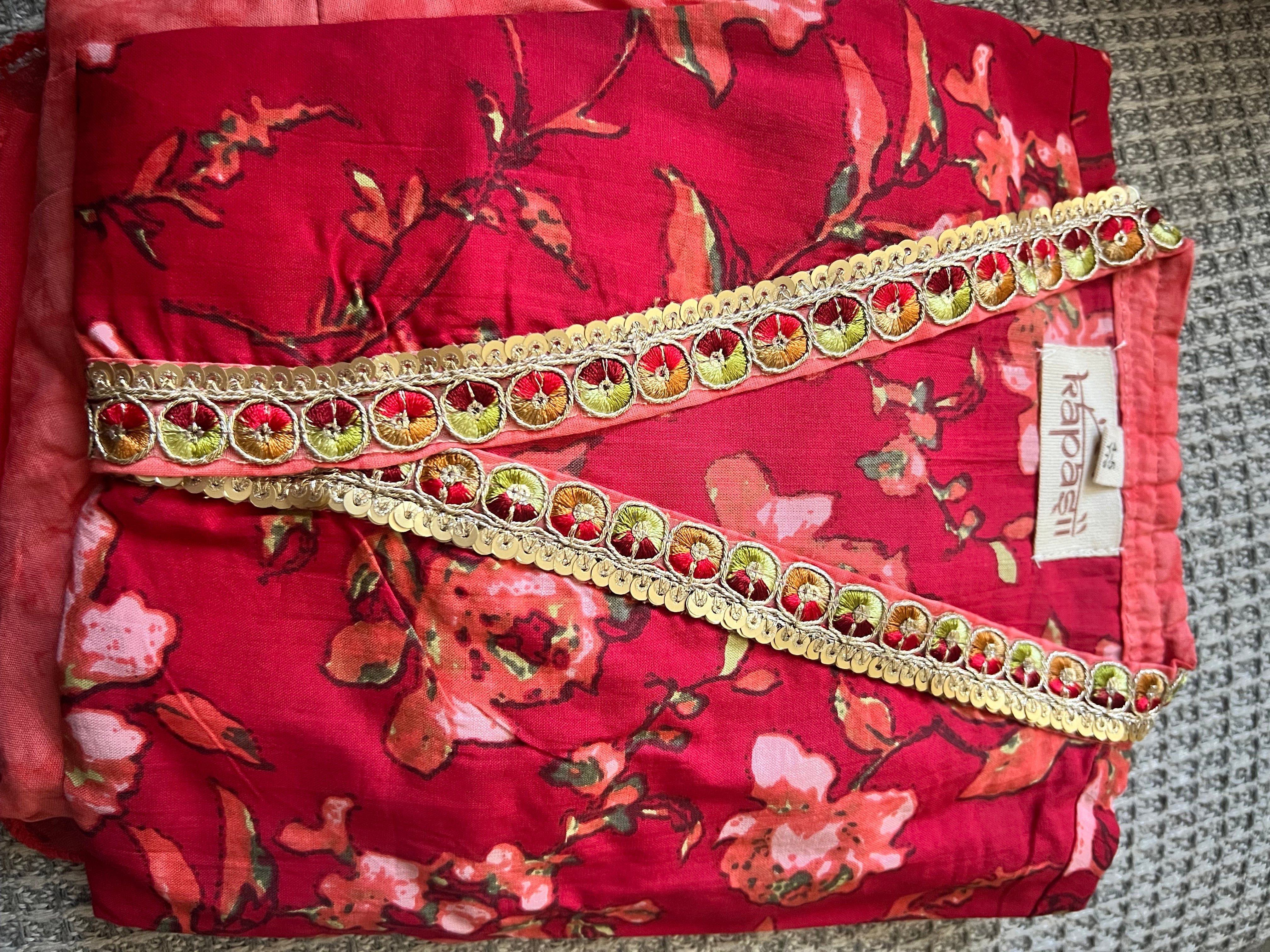 Kiara red and peach mulmul dupatta set