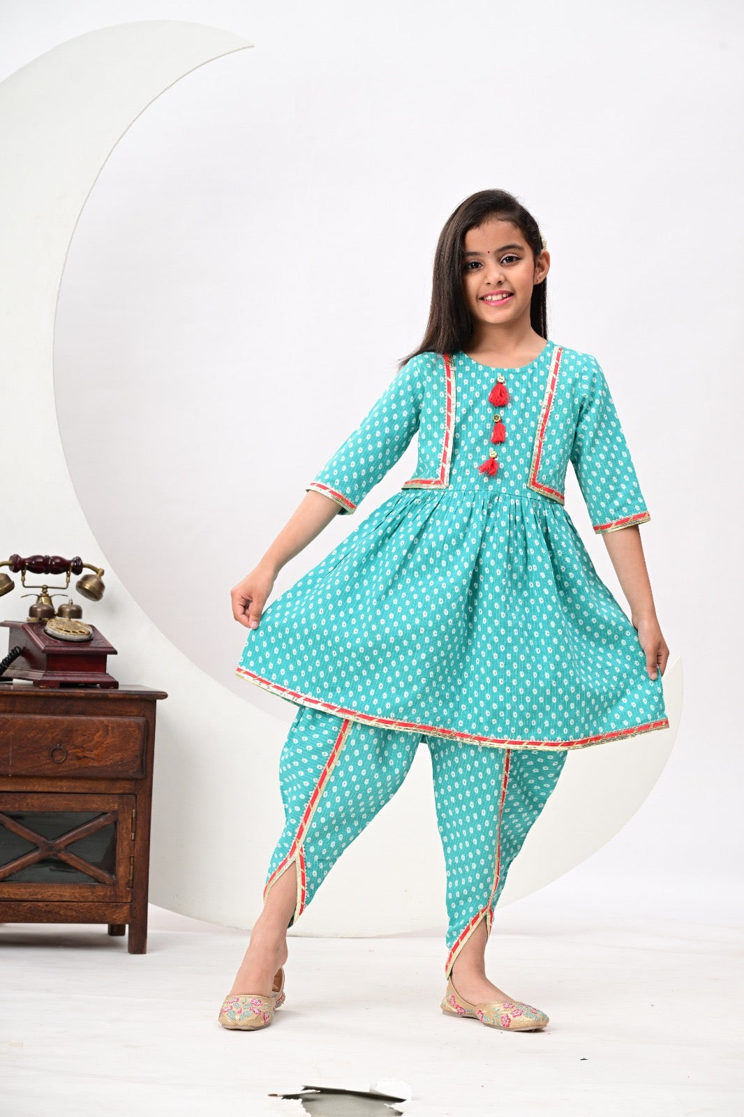 Bahar girl blue attached jacket set with dupatta