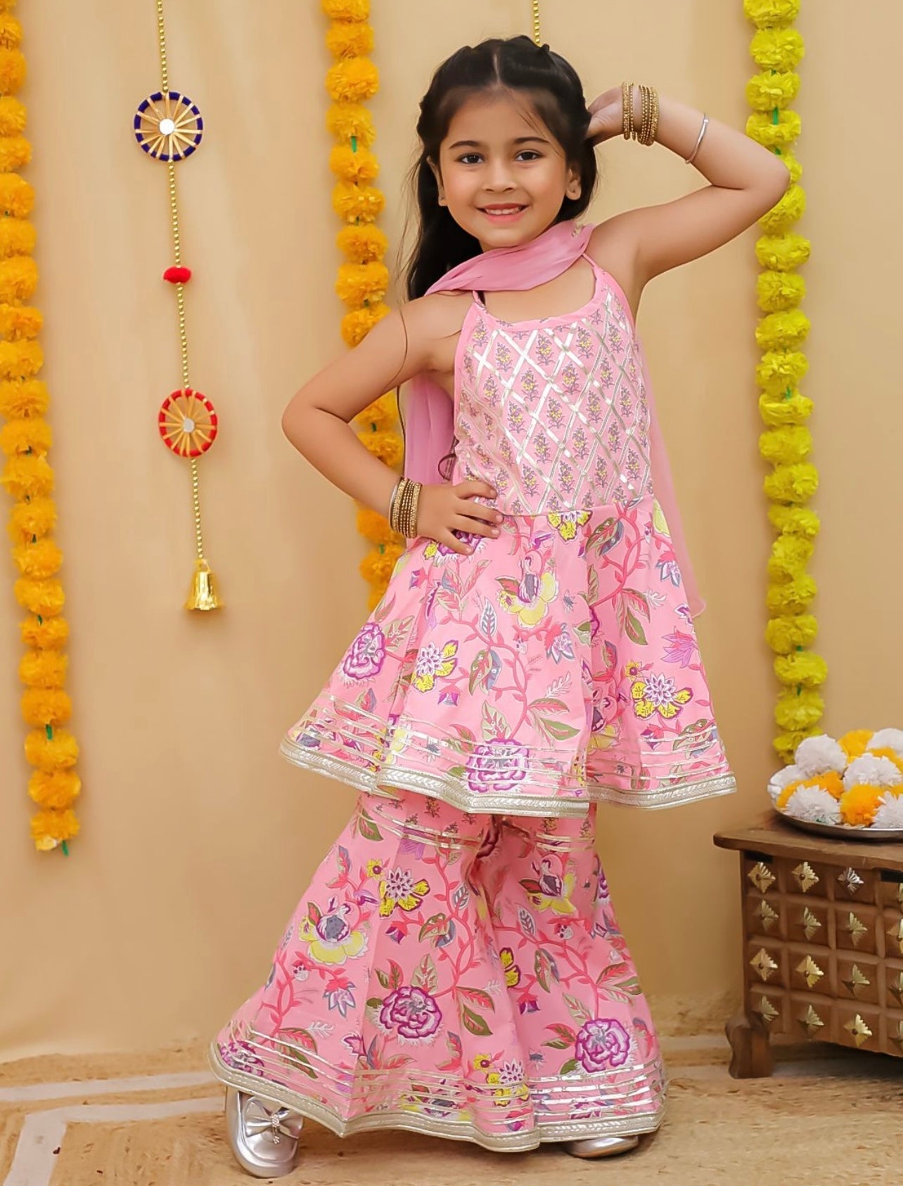 Baby pink glam Sharara set
